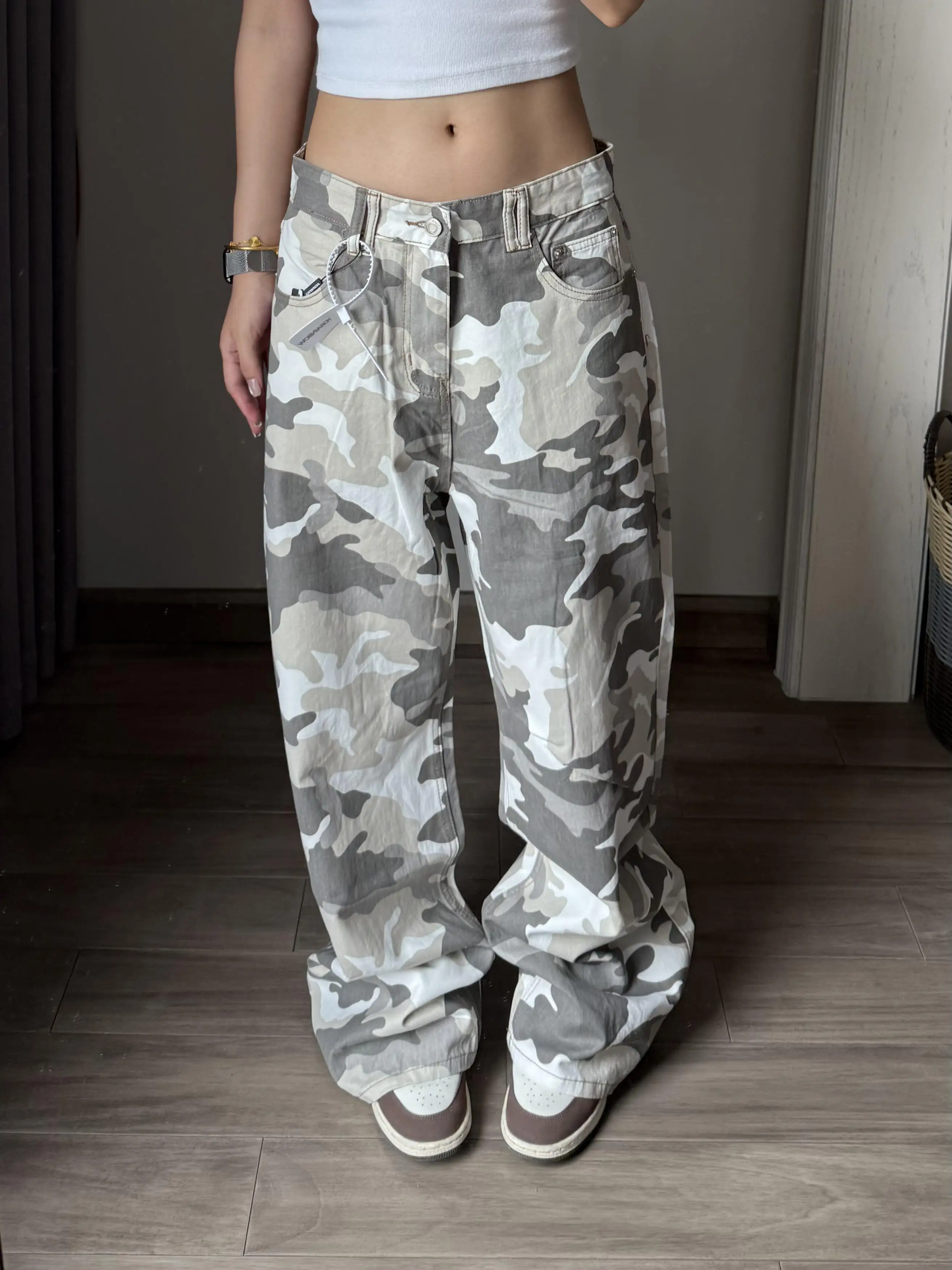 Washed Denim Straight Leg Wide Leg Jeans Men's Women's Casual Commute All-Match Camouflage Long Pants American Style Baggy