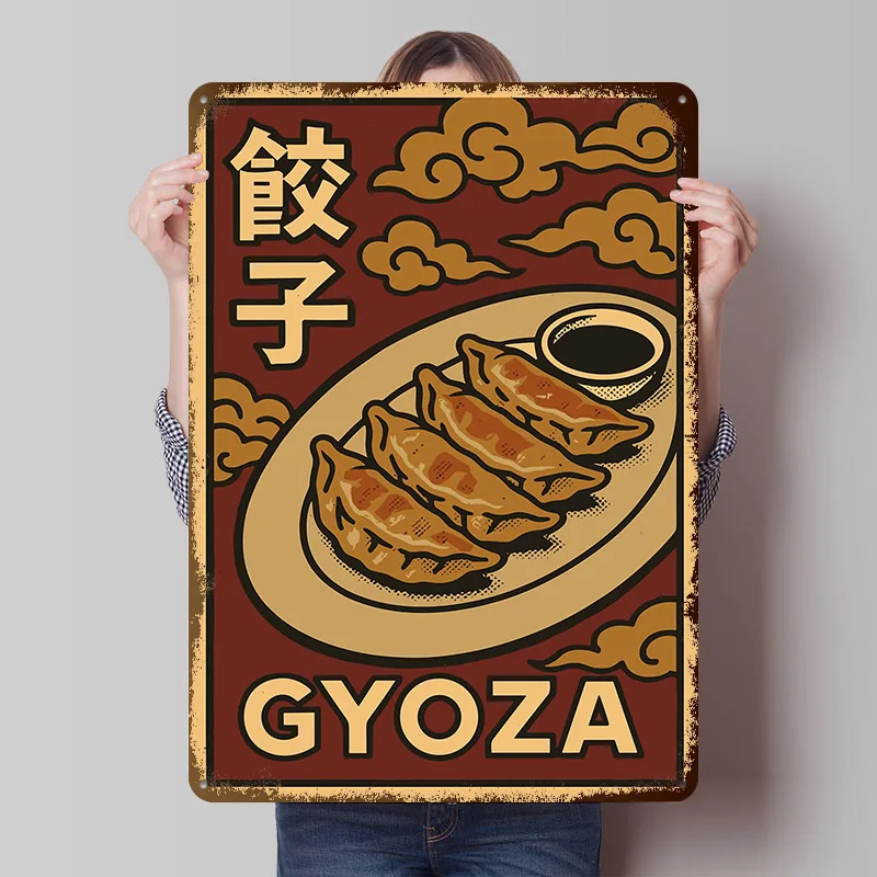 Gyoza Japanese Food Tinplate Poster Custom Wall Art Vintage Metal Signs Retro Tin Plaque for House Home Decor Living Room Items