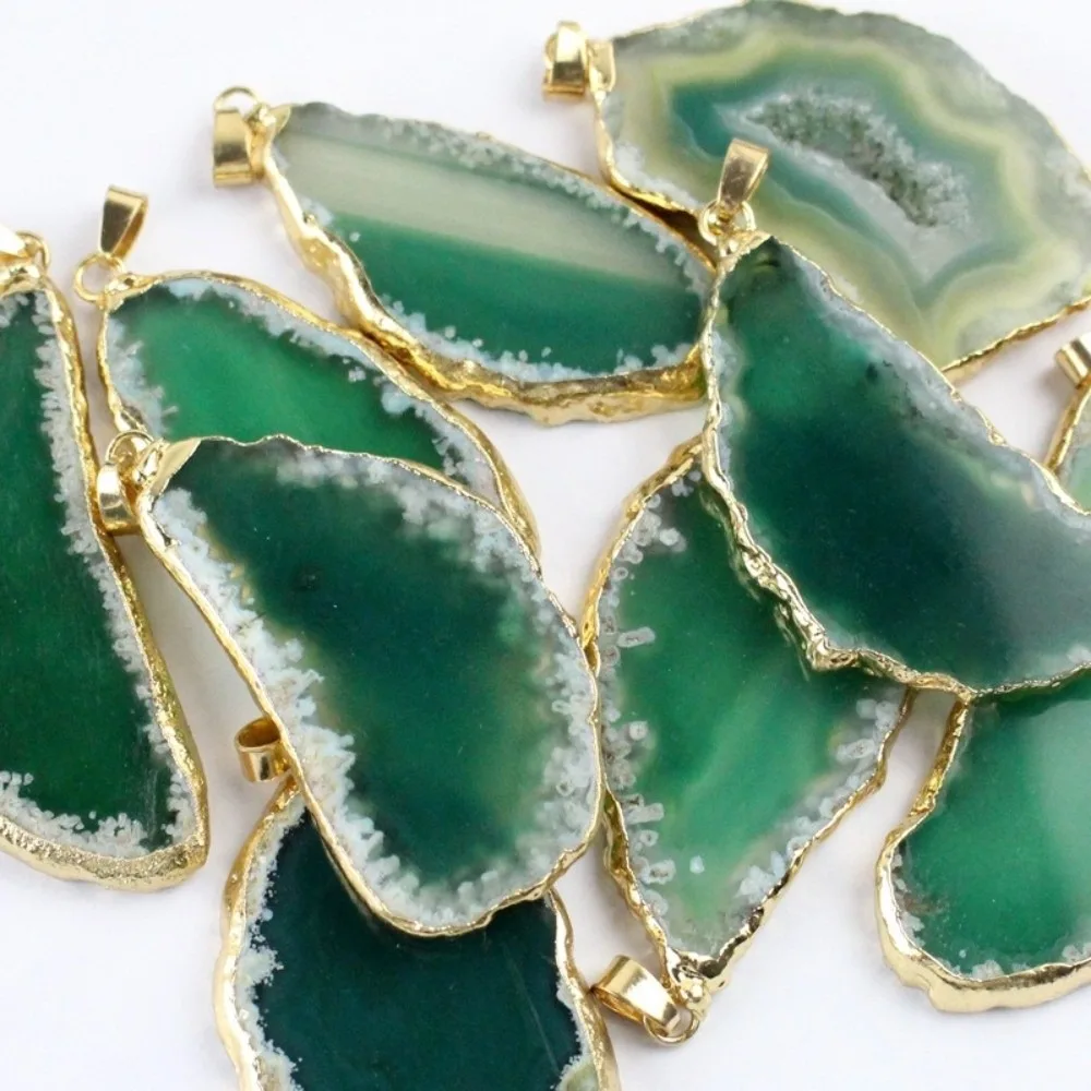 60*40mm Irregular Agate Geode Plated Gold Edged Handmade Polished Crystal Slice DIY Jewelry Making Druzy Agate Pendant Yoga
