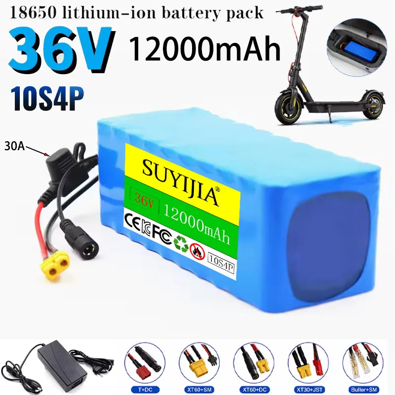Batterie Au Lithium Haute Capacité 36V 12Ah 10S4P 18650 Avec Fusible 30A Pour Scooter Électrique Et Scooter À Moteur M365