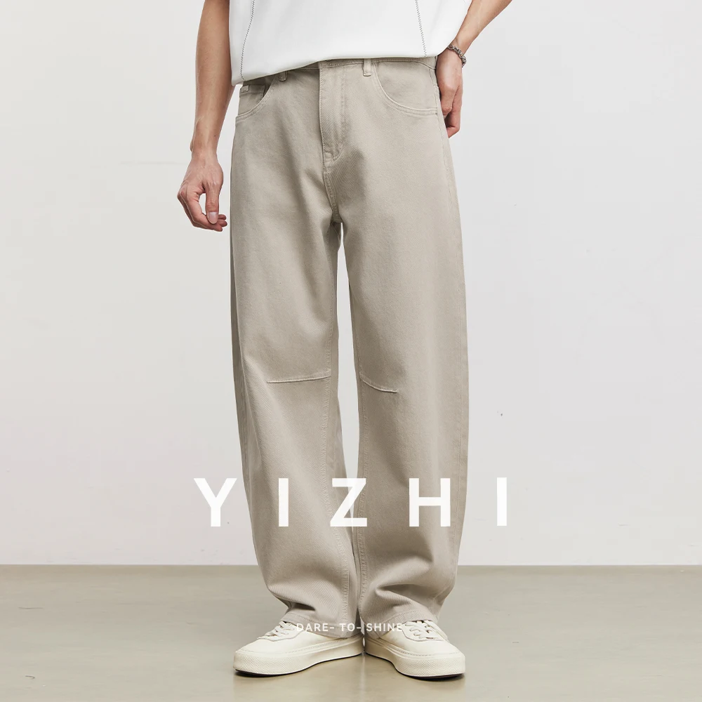 

Модные мужские джинсы в американском ретро-стиле с драпировкой, винтажные, с отрезными элементами, летние 2026, из смесового хлопка, свободные, повседневные, прямые, широкие брюки