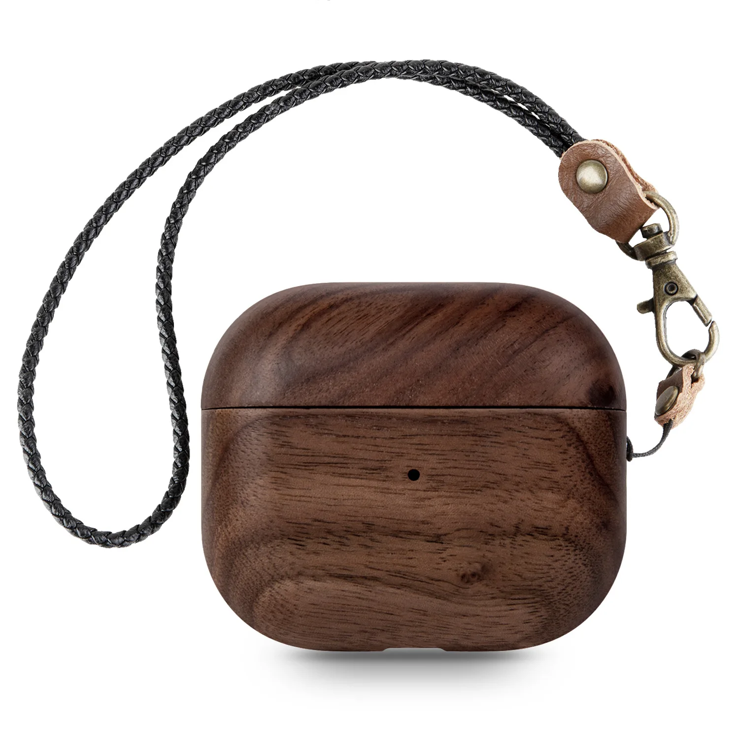 Luxury High-end Solid Wood Earphone Case for Airpods 4 Full Protection Hard Cover+Short Strap