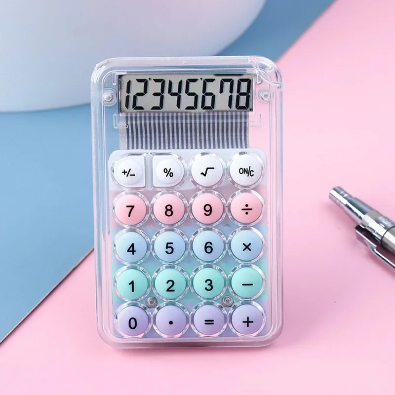 8 Digits Display Silence Widescreen Mini Calculator Students Portable Transparent Electronic Calculator Fashion Daily Use