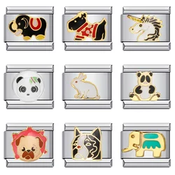 Y2k Glaze Animal Dog Panda Bear Elephant Dinosaur Italian Charm Fit 9mm Stainless Steel Bracelet Jewelry DIY Making