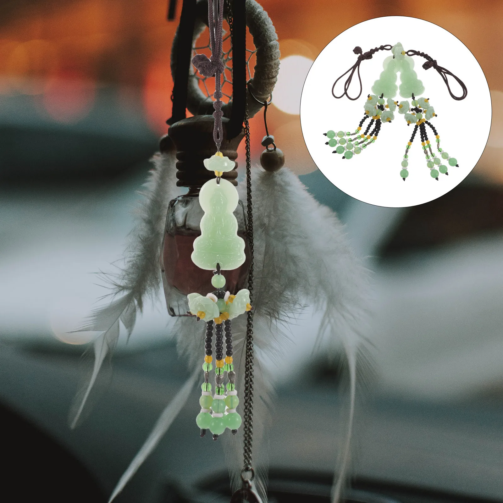 

2Pcs Chinese Style Car Rearview Mirror Hanging Pendant Guanyin Ornament Lucky Charm Auto Interior Decoration Accessories