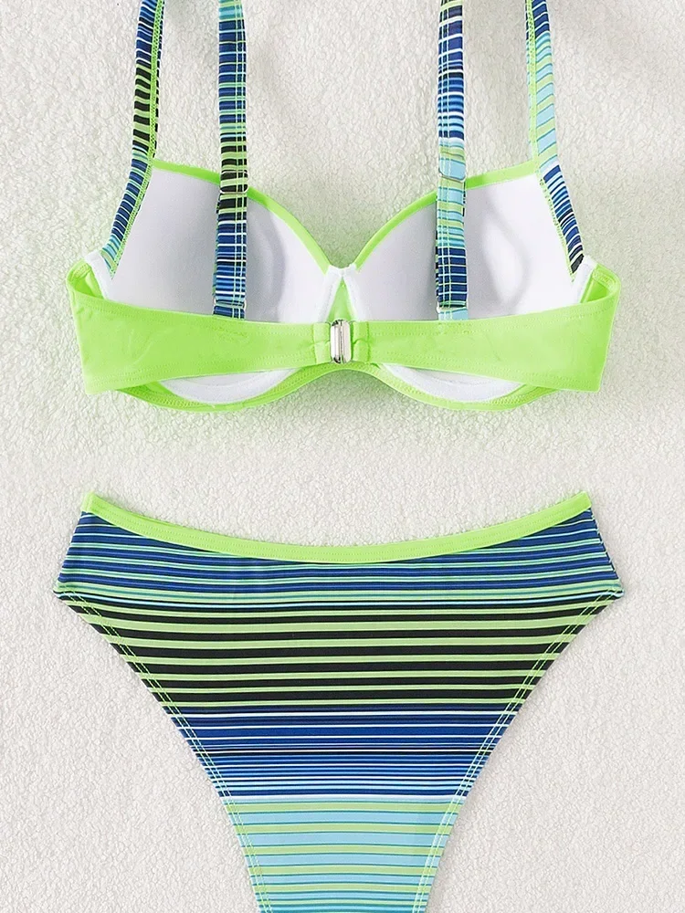 Gestreept badmode print badpak dames sexy badpak lage taille 2-delig biquini 2025 bikinisets zomer strandkleding