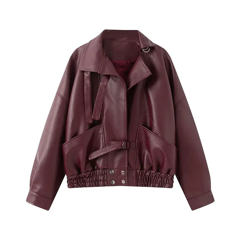 NLZGMSJ 2026 Autumn Faux Leather Vintage Casual Women Solid Jackets Turn-down Collar Long Sleeve Pockets Coats Fashion Outwears
