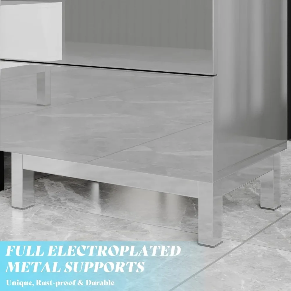 AMERLIFE مجموعة منضدة حديثة وبسيطة مكونة من 2، 24 طاولة جانبية للأريكة مطلية بالكهرباء عالية اللمعان مع درجين للتخزين المغناطيسي، Rec #4