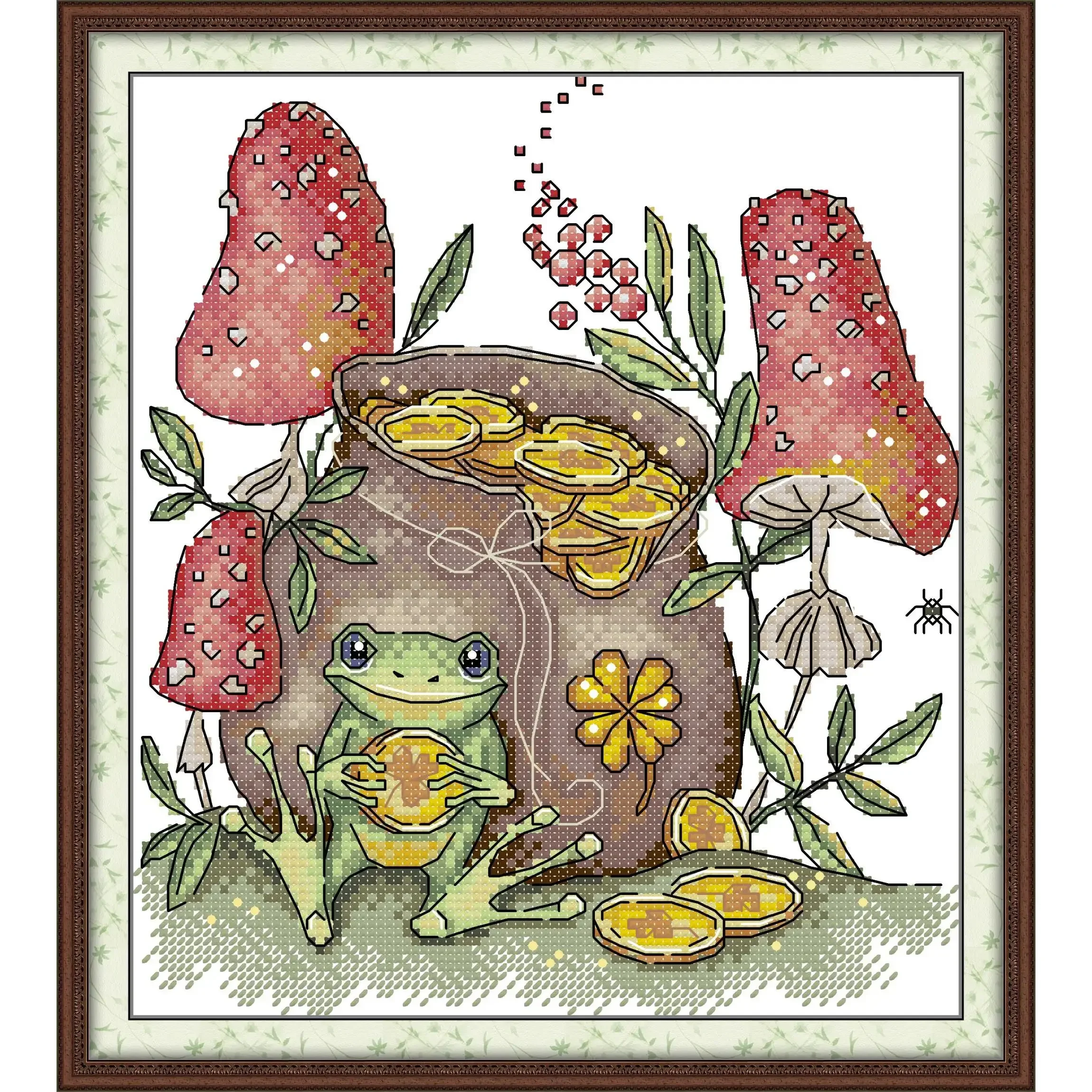 Joy Sunday Pre-printed Cross Stitch Kit  Easy Pattern Aida  Stamped Fabric Embroidery Set-Frog\'s Treasure