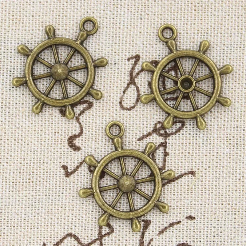 8pcs Charms Ship Wheel Helm Rudder 28x24mm Antique Silver Color Pendants Making DIY Handmade Tibetan Finding Jewelry