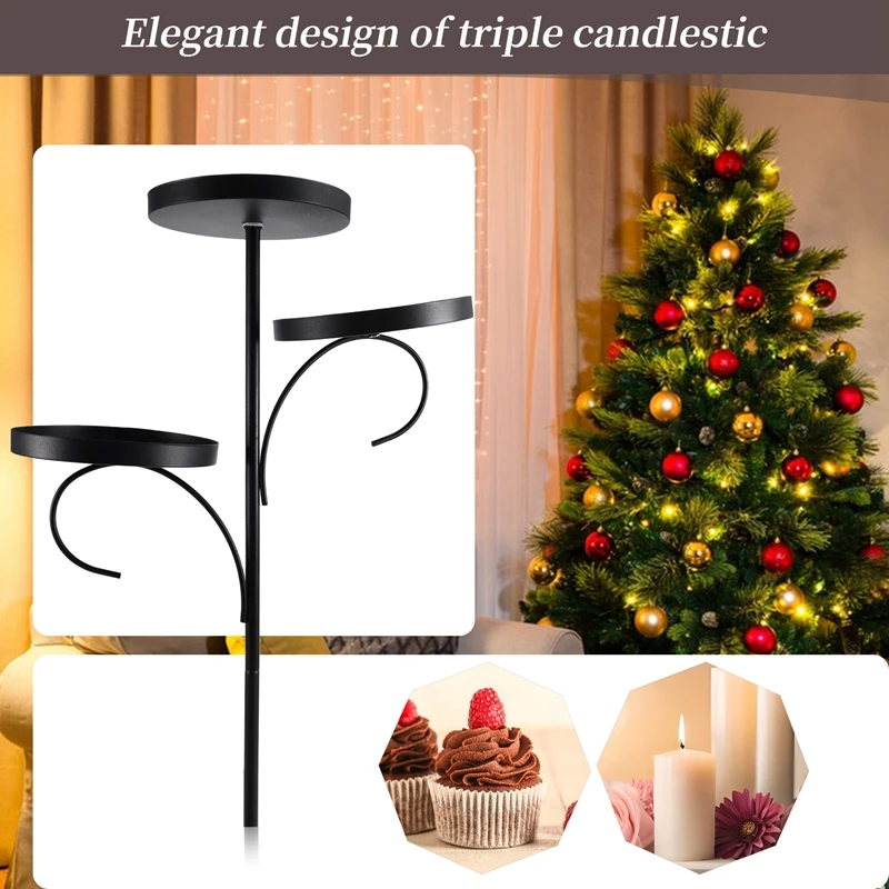 Black Triple Christmas Tree Decorative Candlestick Christmas Candlestick Indoor Bedroom Tableware Kitchen