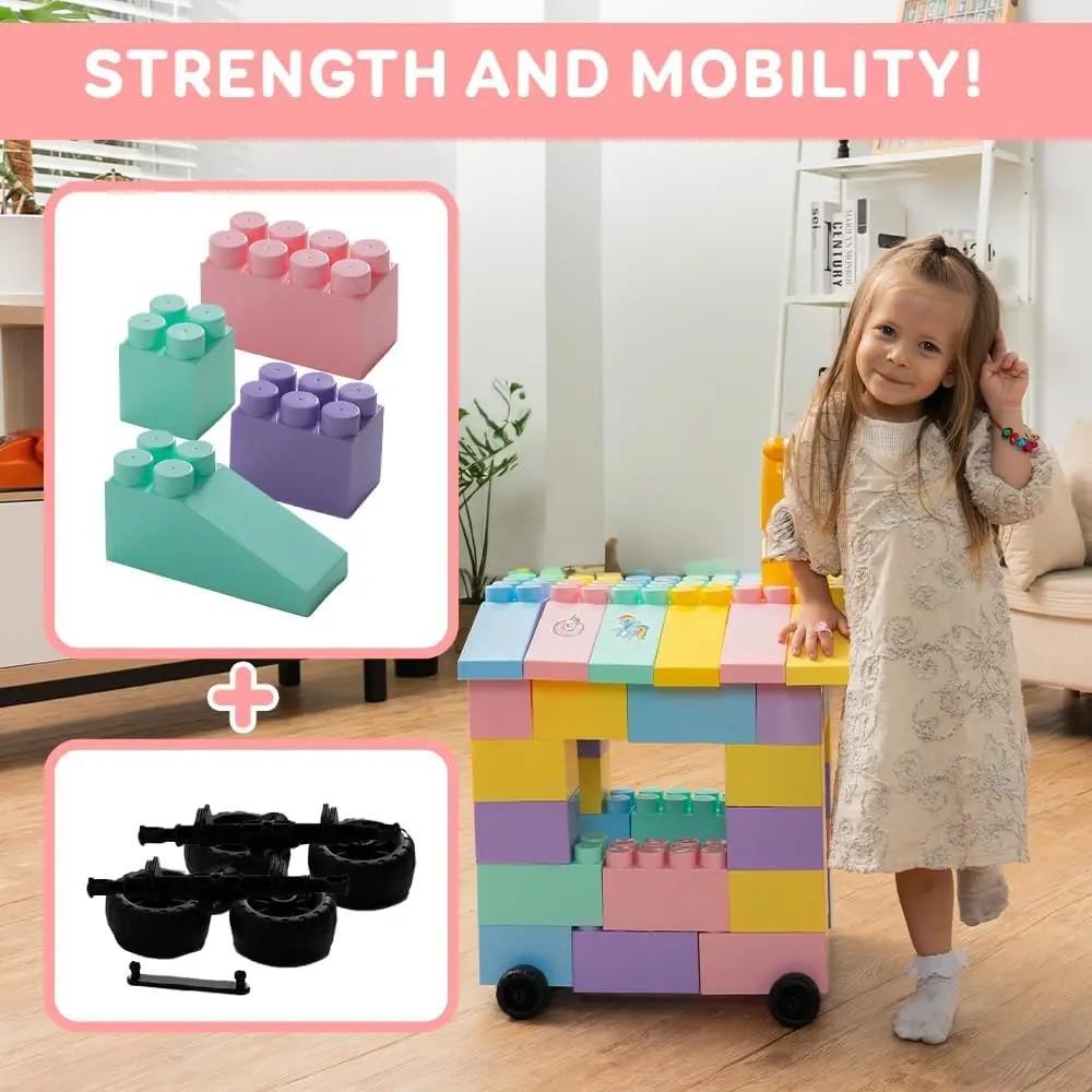 48 ชิ้น Pastel Big Blocks + ล้อ - บล็อกตัวต่อขนาดใหญ่ - บล็อกตัวต่อยักษ์ - บล็อกจัมโบ้ - บล็อกขนาดใหญ่สําหรับเด็ก