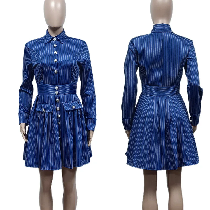 Spring Autumn Striped Long Sleeve Shirt Dress for Women Turn-down Collar Button Up High Waist Pleated A-line Mini Club Dresses - AliExpress 200000345 Spring Autumn Striped Long Sleeve Shirt Dress for Women Turn-down Collar Button Up High Waist Pleated A-line Mini Club Dresses - AliExpress 200000345