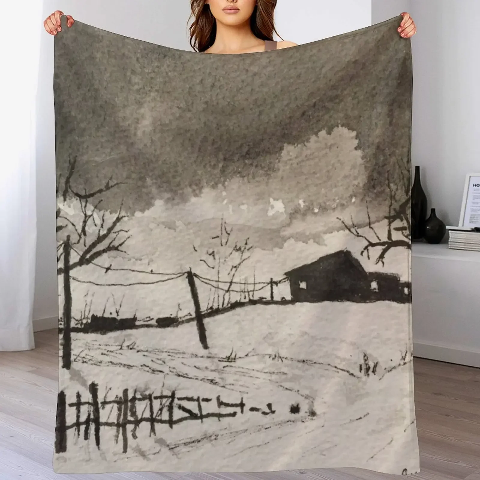 

A Dark Snowy Scene Throw Blanket Luxury Thicken Luxury Brand bed plaid For Baby Blankets