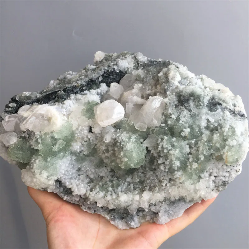 1895g Natural Green Fluorite And Calcite (Fluorescence) Symbiont Mineral Specimen Crystal Cluster Stone Home Decor