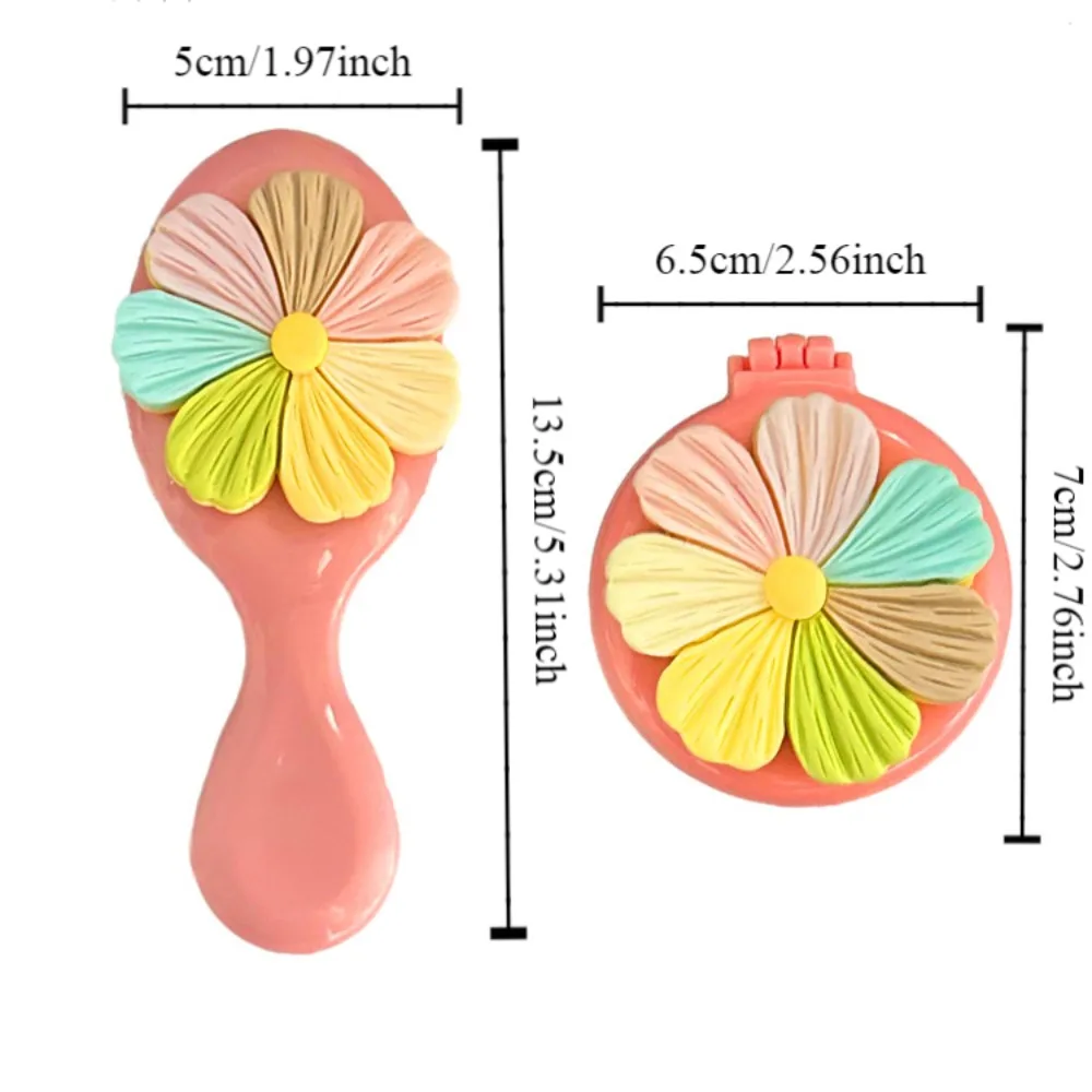 Tragbare Kuchen Blume Airbag Kamm Massage Kamm Taschen spiegel 2 in 1 Kamm Spiegel Set Mädchen Herz Haar bürste faltbaren Spiegel Kamm