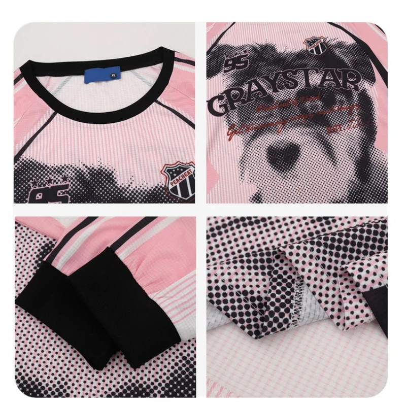 Spring Autumn Long Sleeve T Shirt Men Cartoon Dog Printed Round Neck Sweatshirt Women Side Striped Long Sleeve Pink Tees