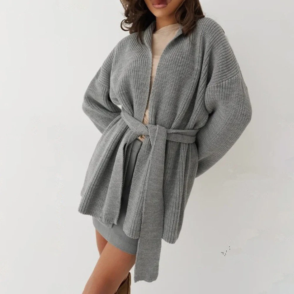 

Tuularose Spring Autumn New Cardigan Women's Fashion Solid Casual Belted Patchwork Sweaters Basic Office Lady Female Outerwear