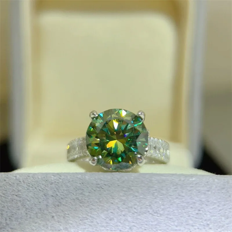 Solitaire 5Ct Green Moissanite Diamond Ring 925 Sterling Silver Party Wedding Band Rings for Women Bridal Engagement Jewelry