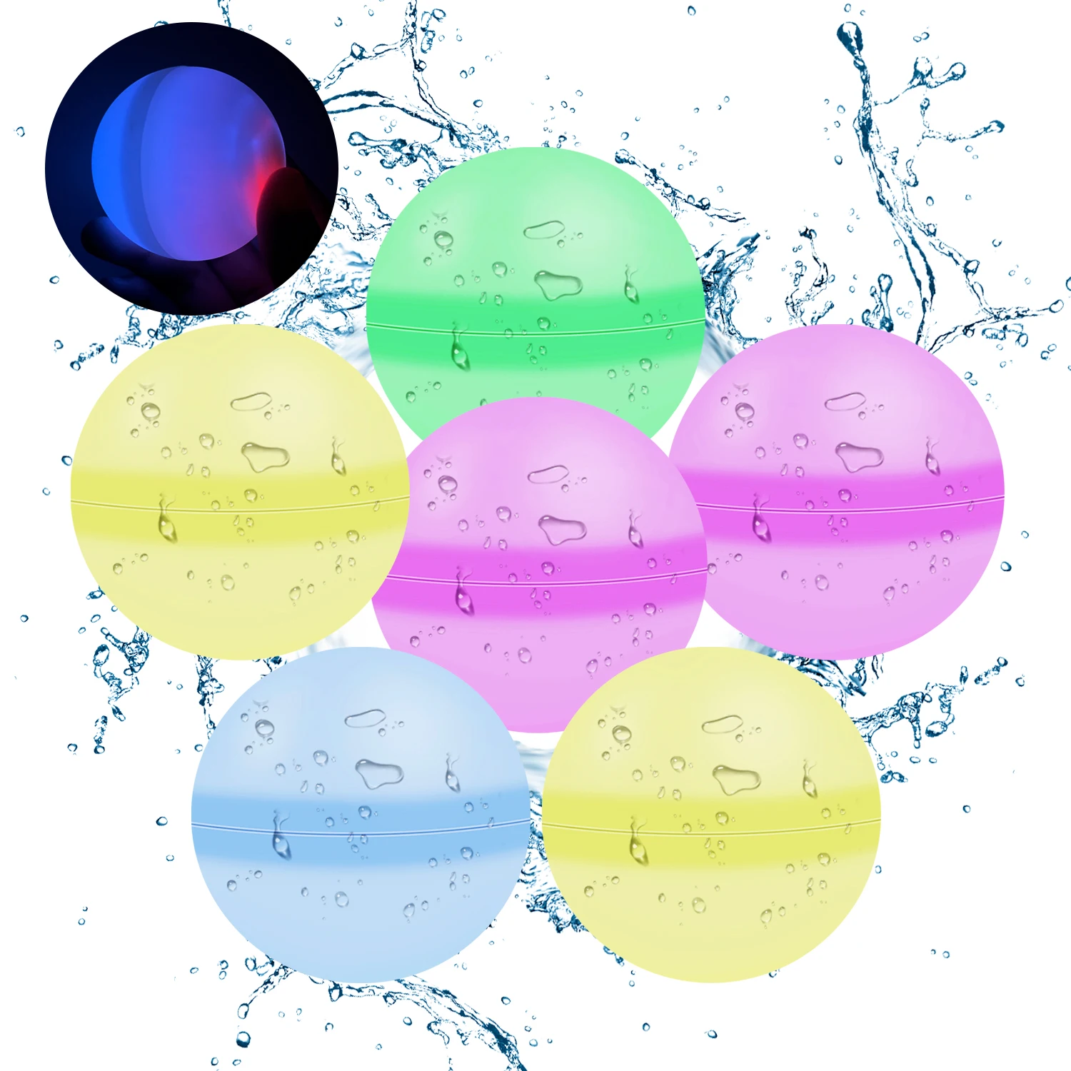 Sfera d'acqua con fibbia in silicone luminescente riutilizzabile, iniezione rapida dell'acqua per i giocattoli all'aperto della piscina estiva, con colori casuali