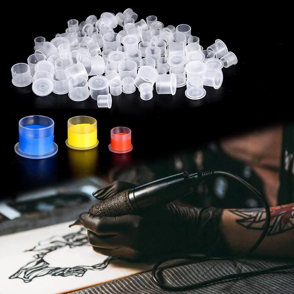 1000/500/100 sztuk jednorazowe kubki z tuszem do tatuażu Pigment do tatuażu przezroczysty uchwyt pojemnik Cap makijaż permanentny akcesoria do tatuażu — zdjęcie 4