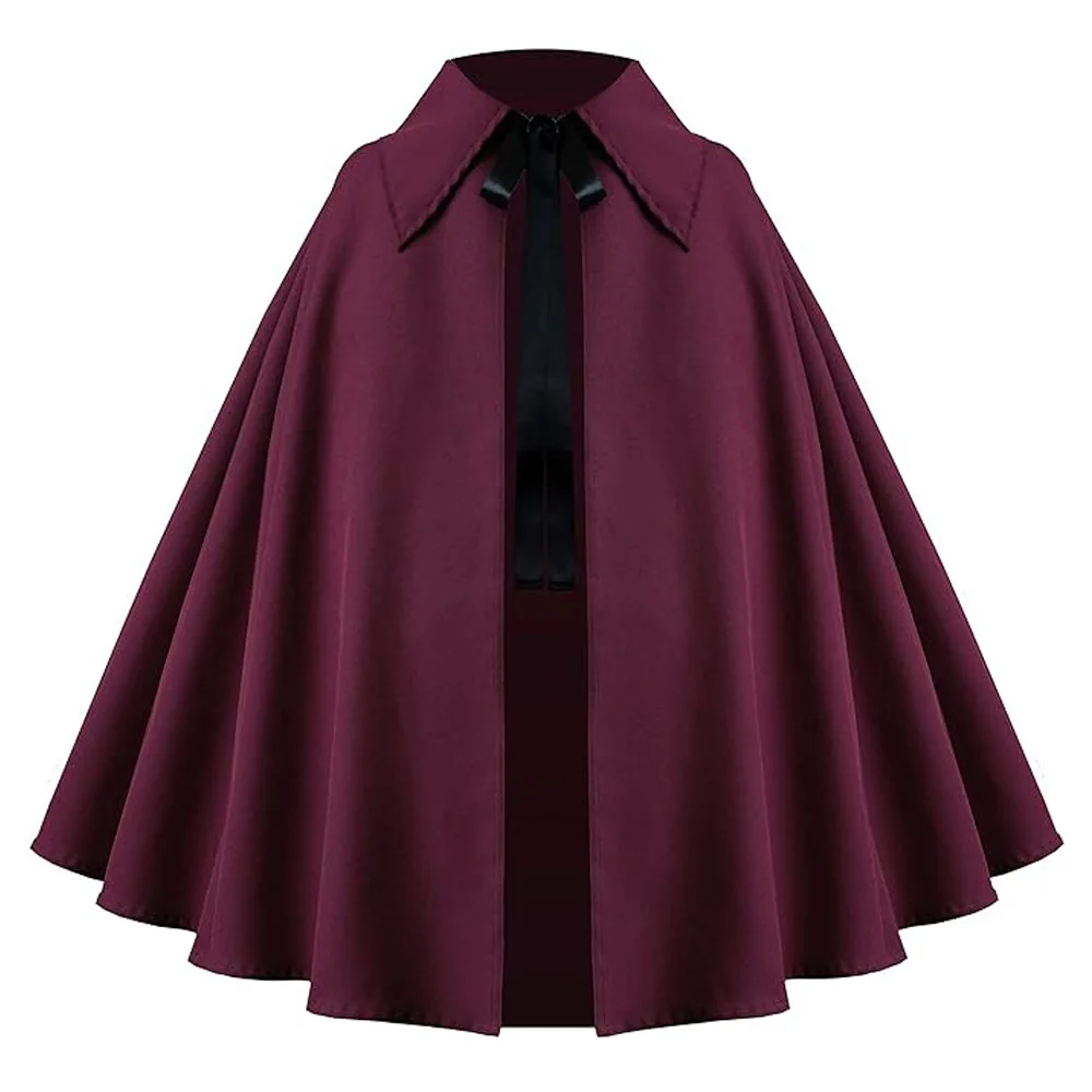 Women Renaissance Costume Medival Halloween Short Steampunk Velvet Cape Gothic Witch Wizards Hooded Cloak