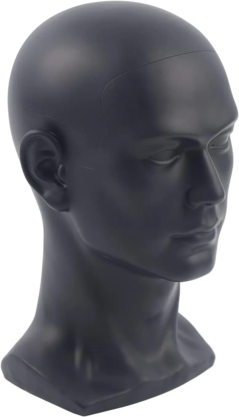 Tête de mannequin de vitrine 50 cm en PVC pour perruques, chapeaux, turbans, écharpes de cou et bandeaux pour cheveux (noir)