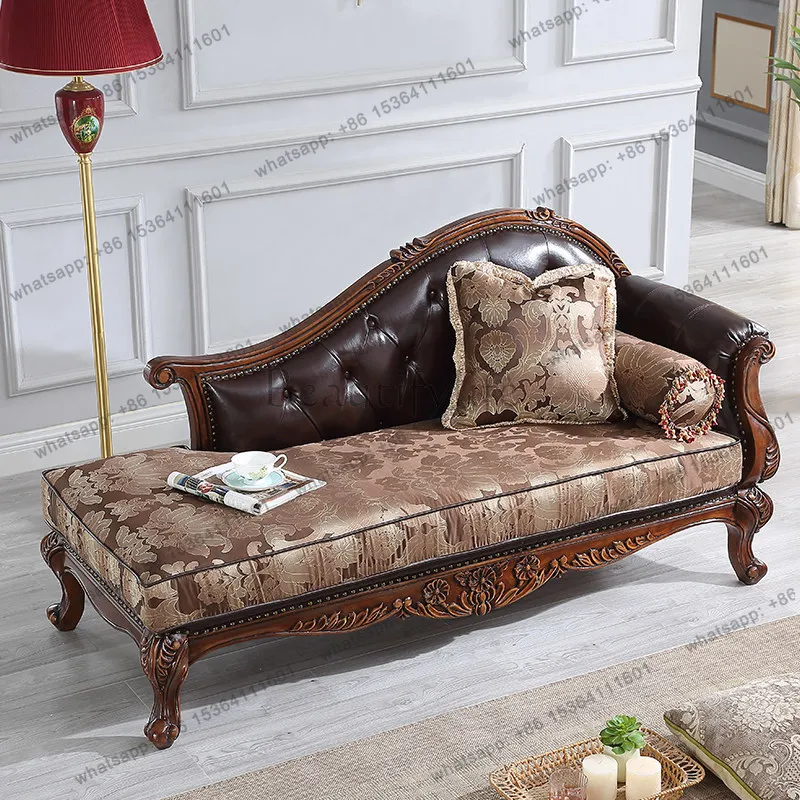 American concubine chair beauty couch solid wood cowhide European fabric sofa single and double recliner customization