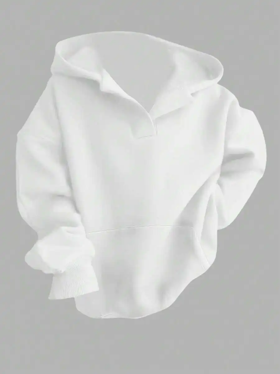 

Женская свободная толстовка оверсайз с капюшоном и карманом-кенгуру, однотонная белая, для повседневной носки осенью/зимой