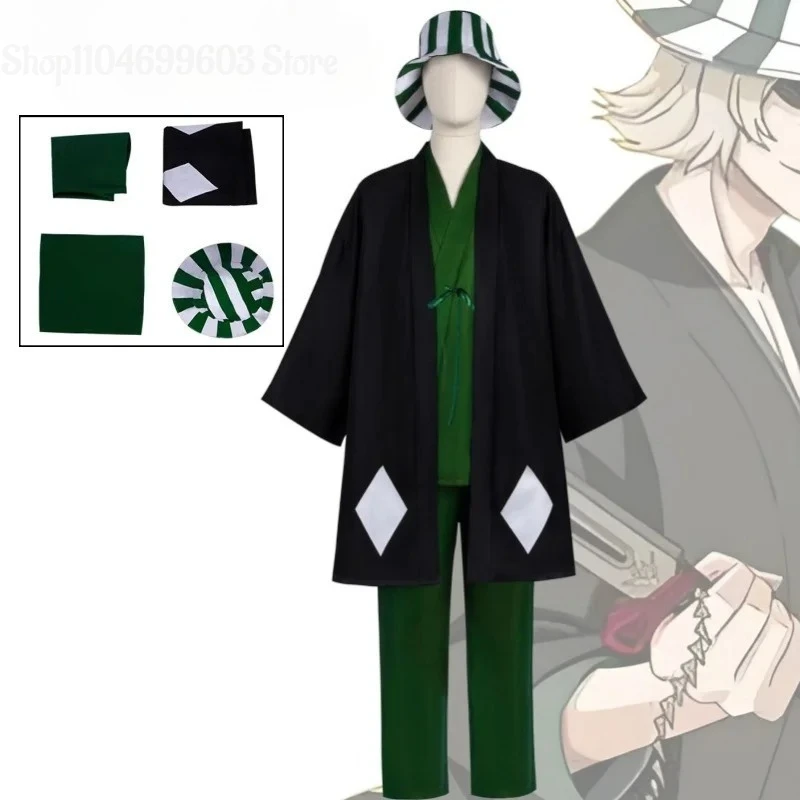 

Anime Bleach Cosplay Urahara Kisuke Gotei 13 Costume Kimono Uniform Cape Top Pants Hat full Suit For Halloween Carnival Party