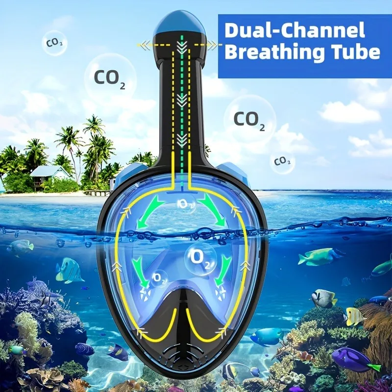 Full Face Snorkel Mask Snorkeling Gear with Detachable Camera Mount Panoramic 180° View Anti-Fog Anti-Leak