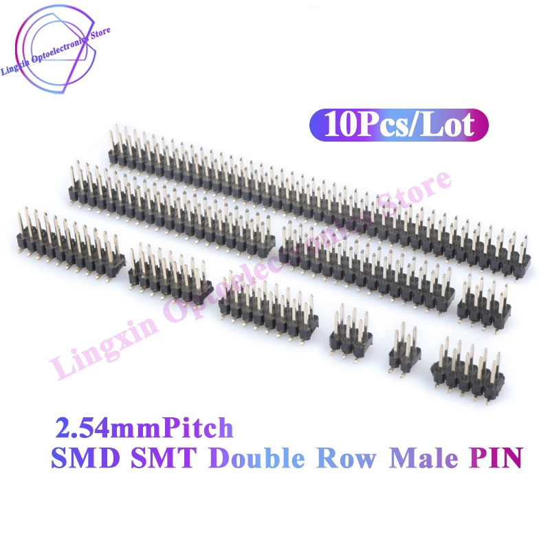 10Pcs 2.54mmPitch SMD SMT Double Row Male PIN Header 2*2/3/4/5/6/7/8/10/12/15/20/30/40 PIN Strip Connector