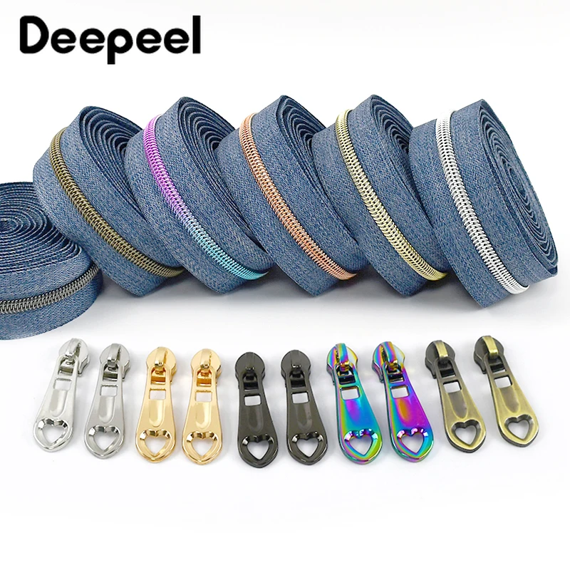 1/2/3/4/5M 5# Deepeel Nylon Zipper Sewing Slider for Zippers Bag Jacket Decor Coil Zips Plastic Zip Pulls Head Repair Accessory