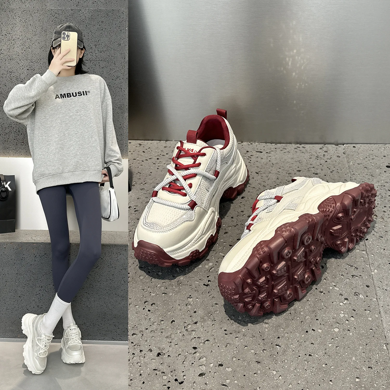 

Women's shoes 2026 spring new style rhinestone thick sole dad shoes women's height increasing small sports and leisure shoes