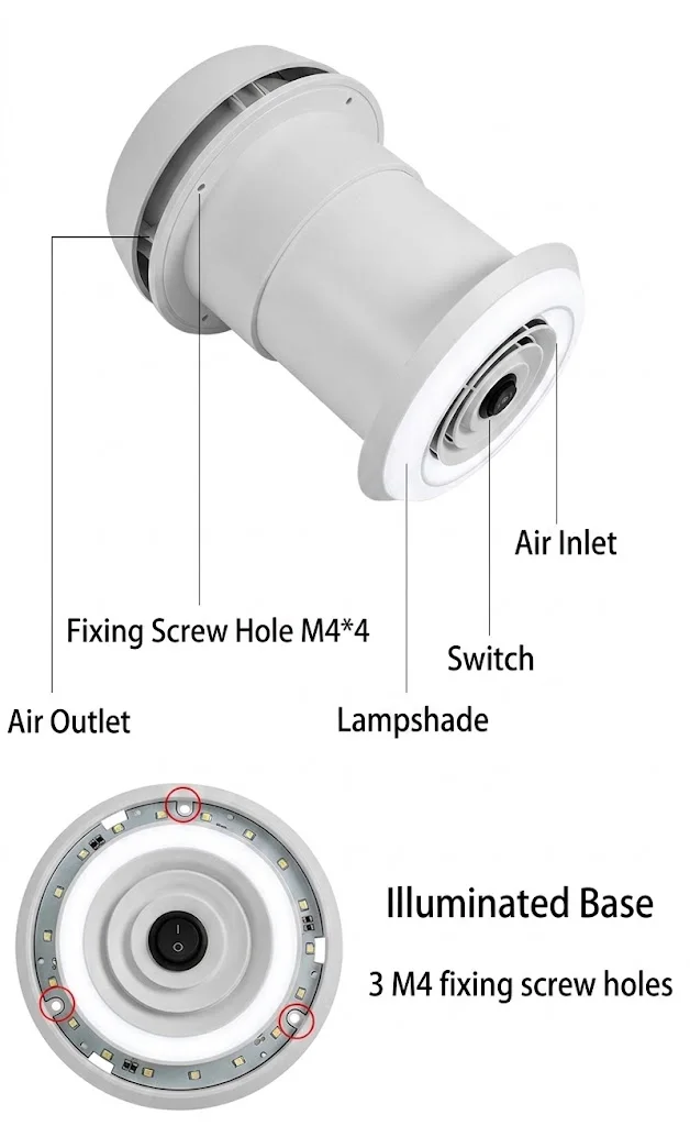 Top-mounted Circular Air Outlet Vent Cap Bug‑Shield Ventilation Cap With LED Light: Efficient Airflow & UV Resistance
