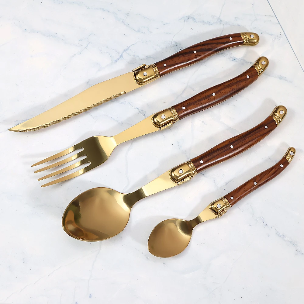 Jaswehome  4pcs Western dinnerware set Stainless steel steak knife Fruit salad fork Coffee spoon dessert spoon Nordic Tableware