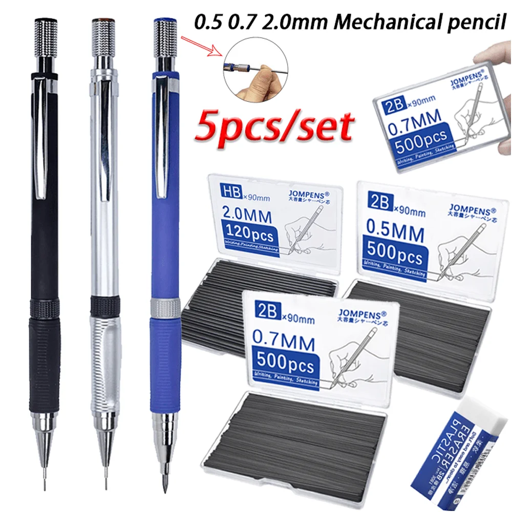 0.5/0.7/2.0mm Automatic Pencils,Equipped with large HB or 2B Lead Refills For Smooth Writing,For School Sketching And Drawing.
