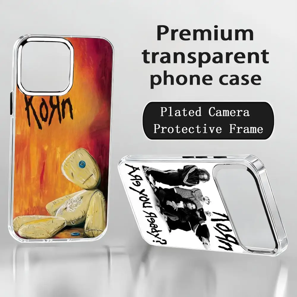 Hot Popular singers korn Band Phone Case For iPhone 17 air 16 15 14 13 12 11 Pro Max Plus Chrome Button Camera Ring Transparent