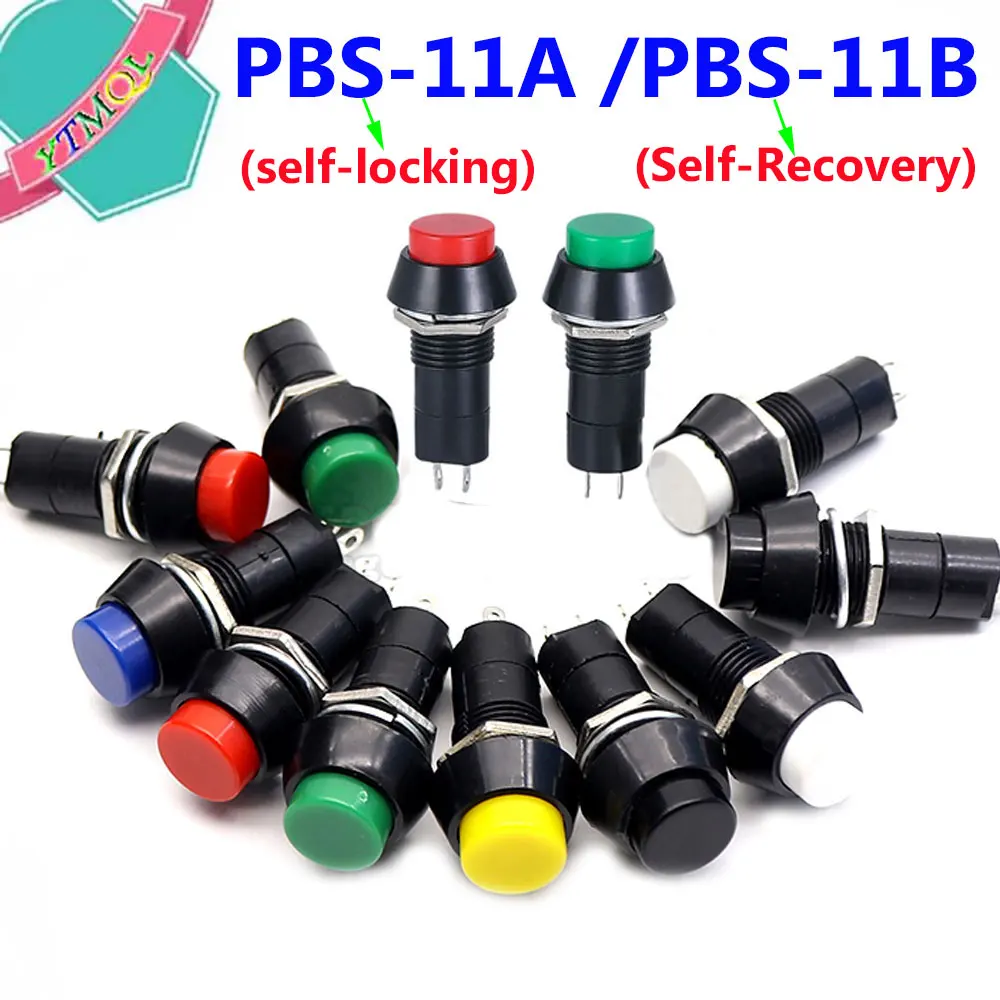 

10PC PBS-11A PBS-11B 12Mm Self-Locking Pemulihan Diri Plastik Push Button Momentary Switch 3A 250V AC 2PIN 6 Warna