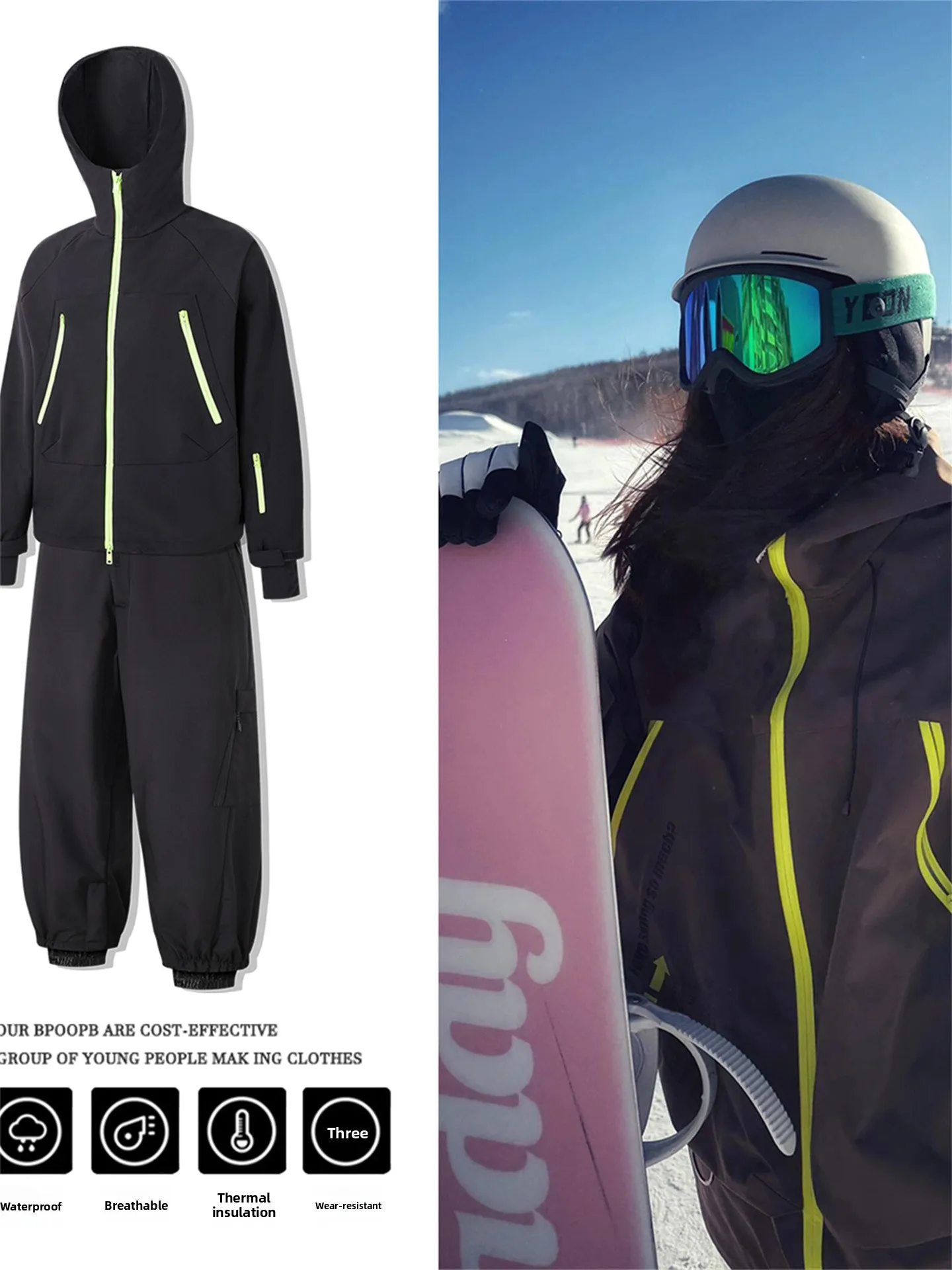 

Winter Snowboard Clothing Men's Thiened Warm Outdoor Fce Lined Waterproof Cold Proof Profional Ski Suit Pants Jaet