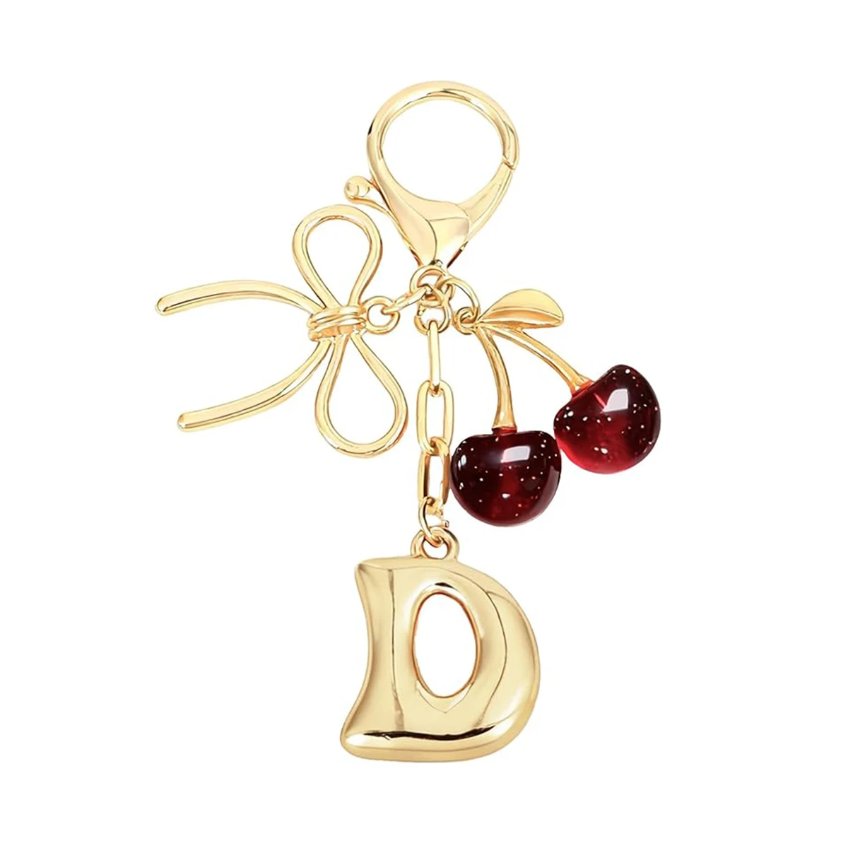 Bubble Initial Schlüsselanhänger mit Schleife & Kirsche - Goldene Buchstaben-Taschenanhänger für Frauen, Niedliche Handtaschen-Accessoires – Detail 9