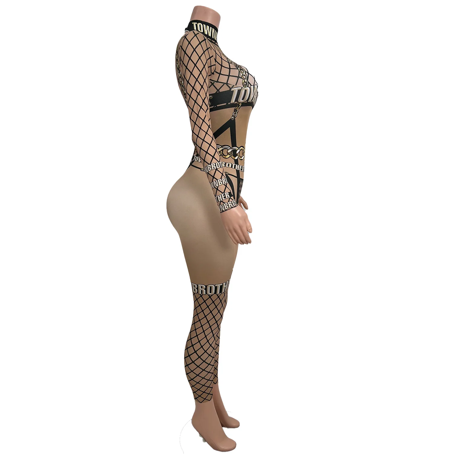 Long Sleeved Spandex Printing Tight Fitting Jumpsuit Celebrate Stage Performance Dress-up Outfit Bar Club Dance Show Sexy Wear