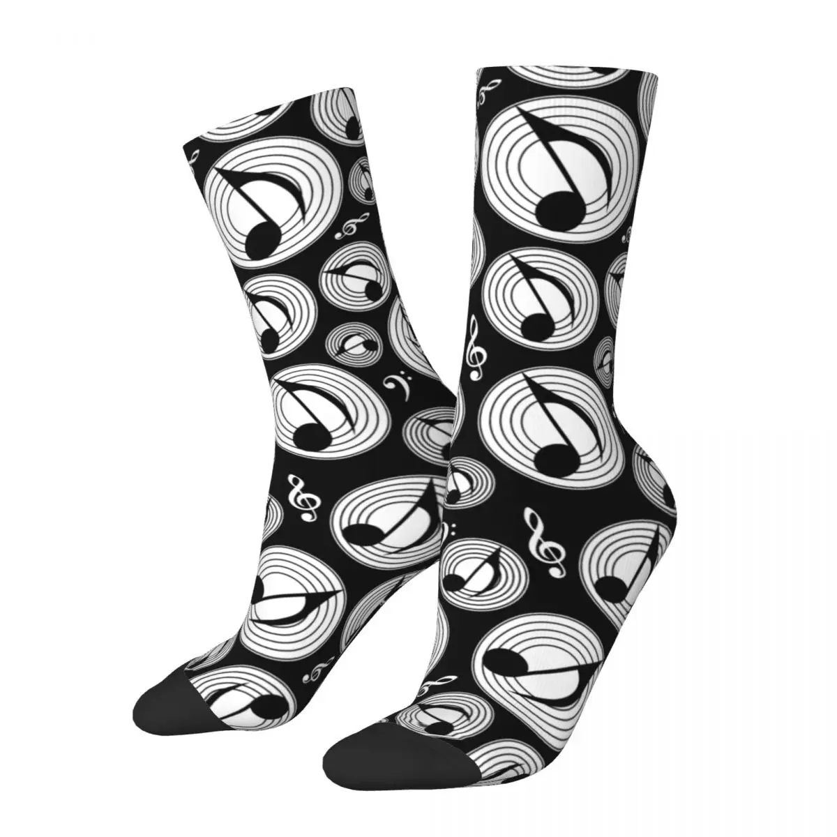 

Hip-hop Music Pattern Black And White Football Socks Polyester Middle Tube Socks for Women Men Sweat Absorbing