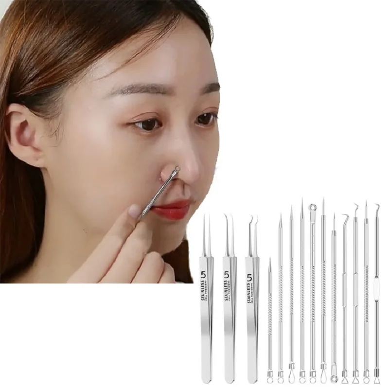

7/8/11/13/14pcs Ultra Fine Sharp Acne Needle Tweezers Set Remove Pimples Cleaner Deep Blackhead Removal Skin Care Tools With Box