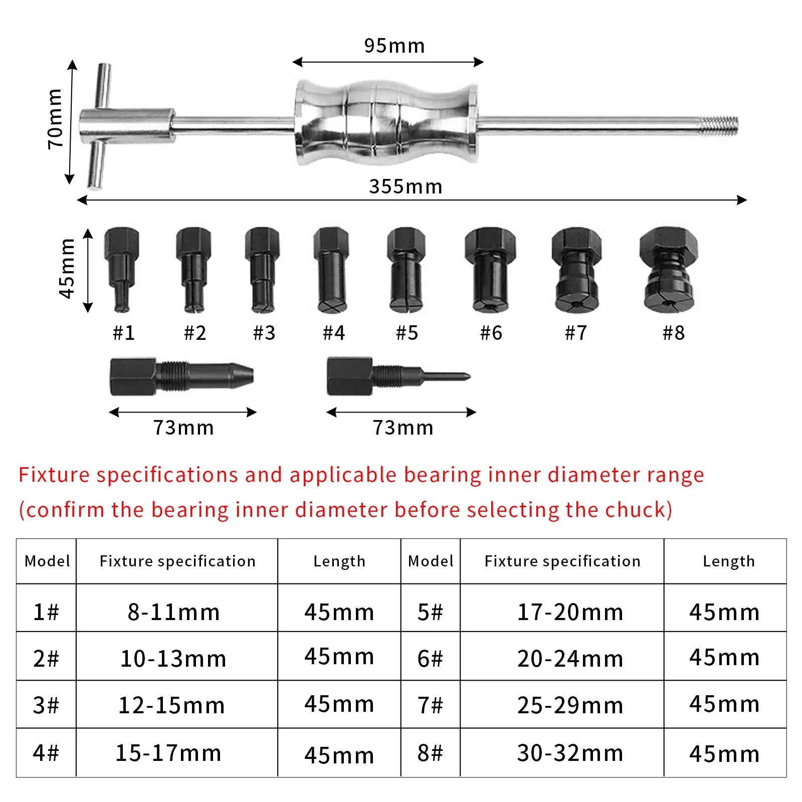 Slide Hammer Bearing Removal Tool 12Pcs/set Internal Extractor for Car Maintenance Blind Hole Bearing Extraction 8-32MM Range