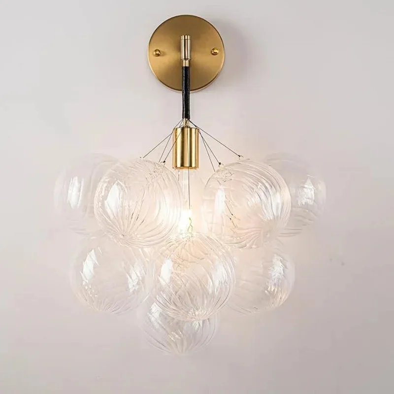 

Artpad Designer Glass Balls Beside Wall Lamp Bedroom Corridor Gold Fashion Nordic Water Ripple Glass Wall Sconces Studyroom