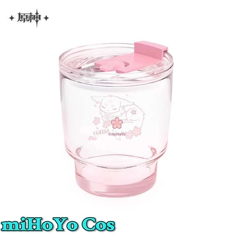 [Genuine] miHoYo Game Genshin Impact Yae Miko Cosplay Pink Convenient Straw Glass Cup Anime Cartoon Accessories Halloween Gift