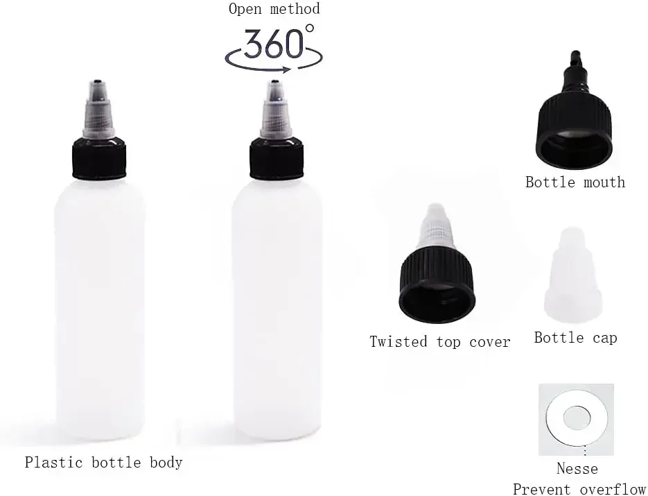 Botellas de plástico con gotero para pintura líquida, 5 piezas, 10ML-120ML, tapón giratorio, dispensador de tinta, aplicador de pegamento