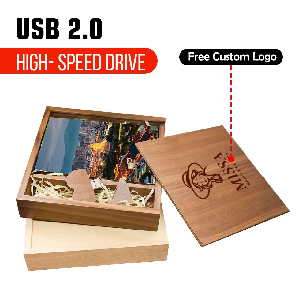 

Photo Wooden Box USB 2.0 Flash Drive 4GB 8GB 16GB 32GB 64GB 128G Wedding Gifts Pen Drives Real Capacity Memory Stick Photography