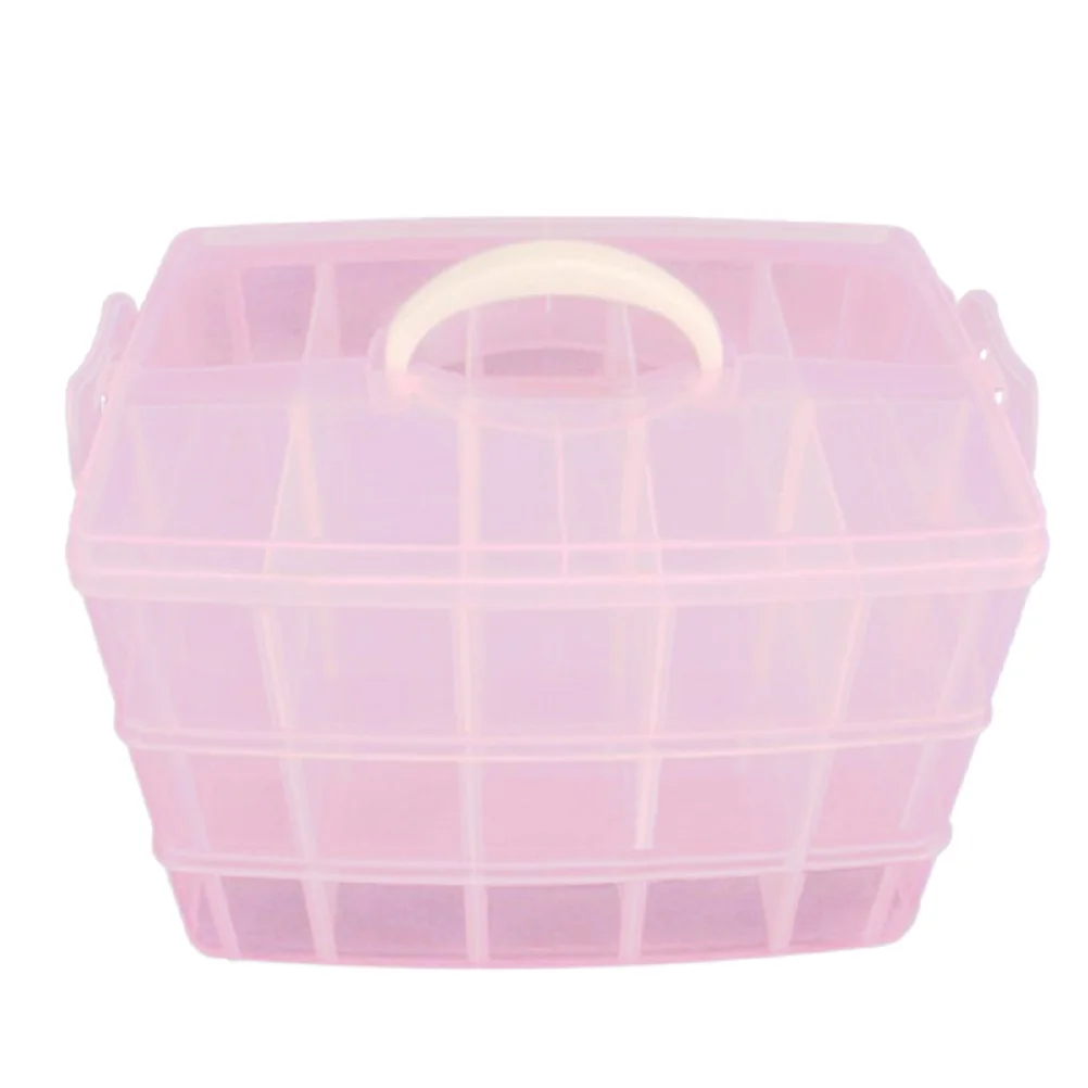 

Handheld 3-Layer 30 Grid Pink Transparent Plastic Storage Box Detachable Compartments Easy-Grip Handle Jewelry